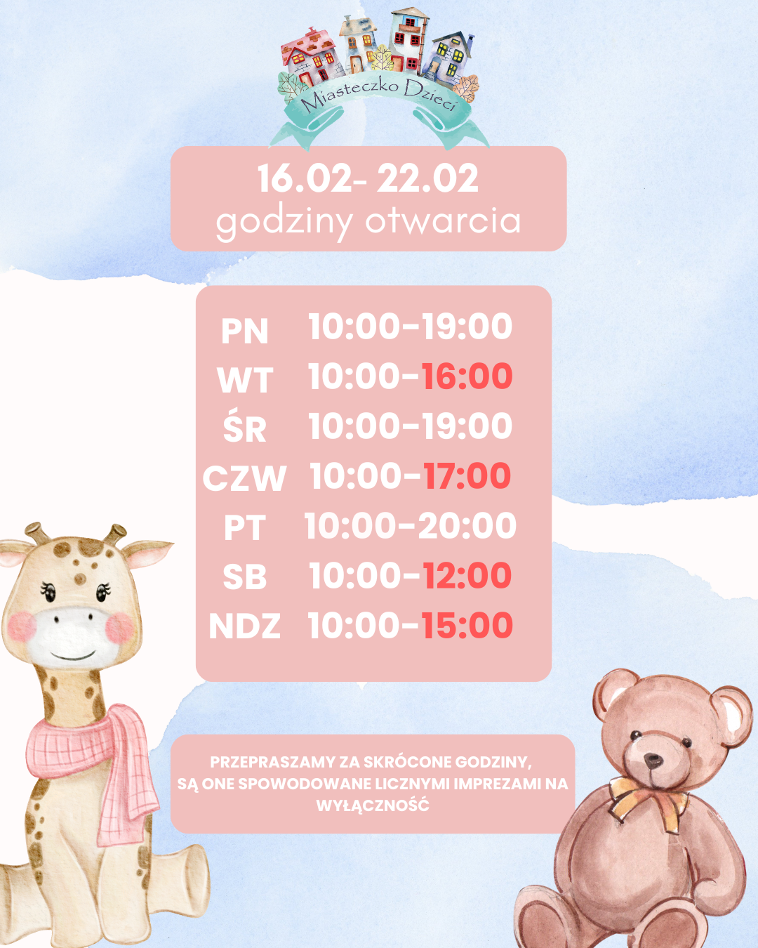 Miasteczko dzieci - godziny otwarcia