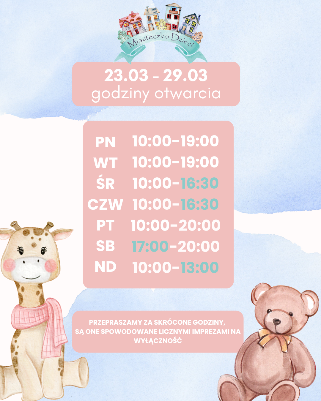 Miasteczko dzieci - godziny otwarcia