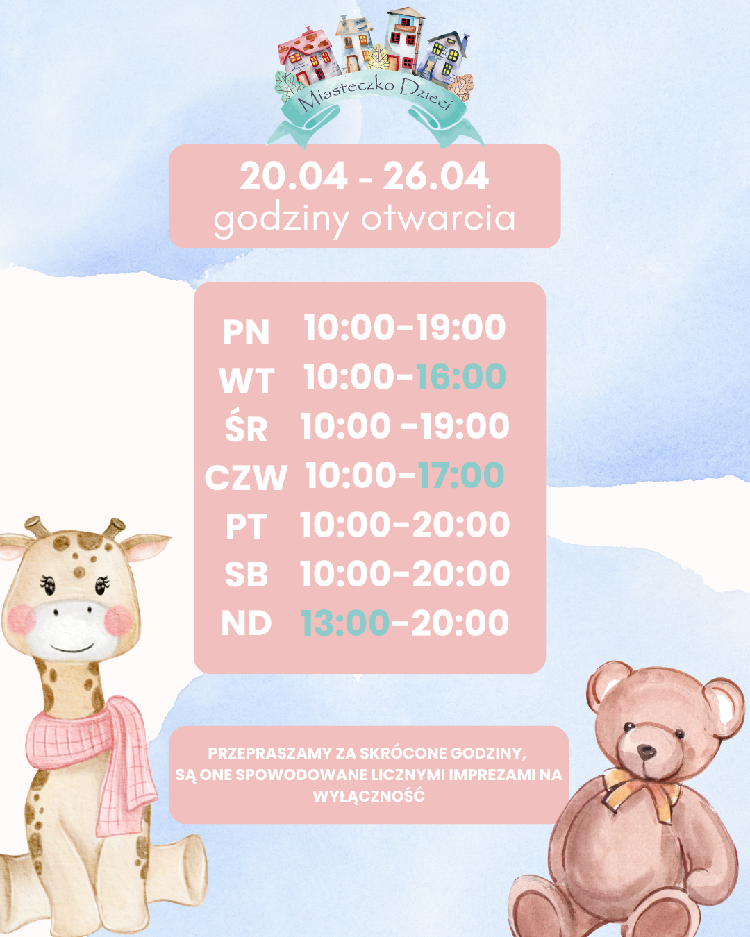 Miasteczko dzieci - godziny otwarcia