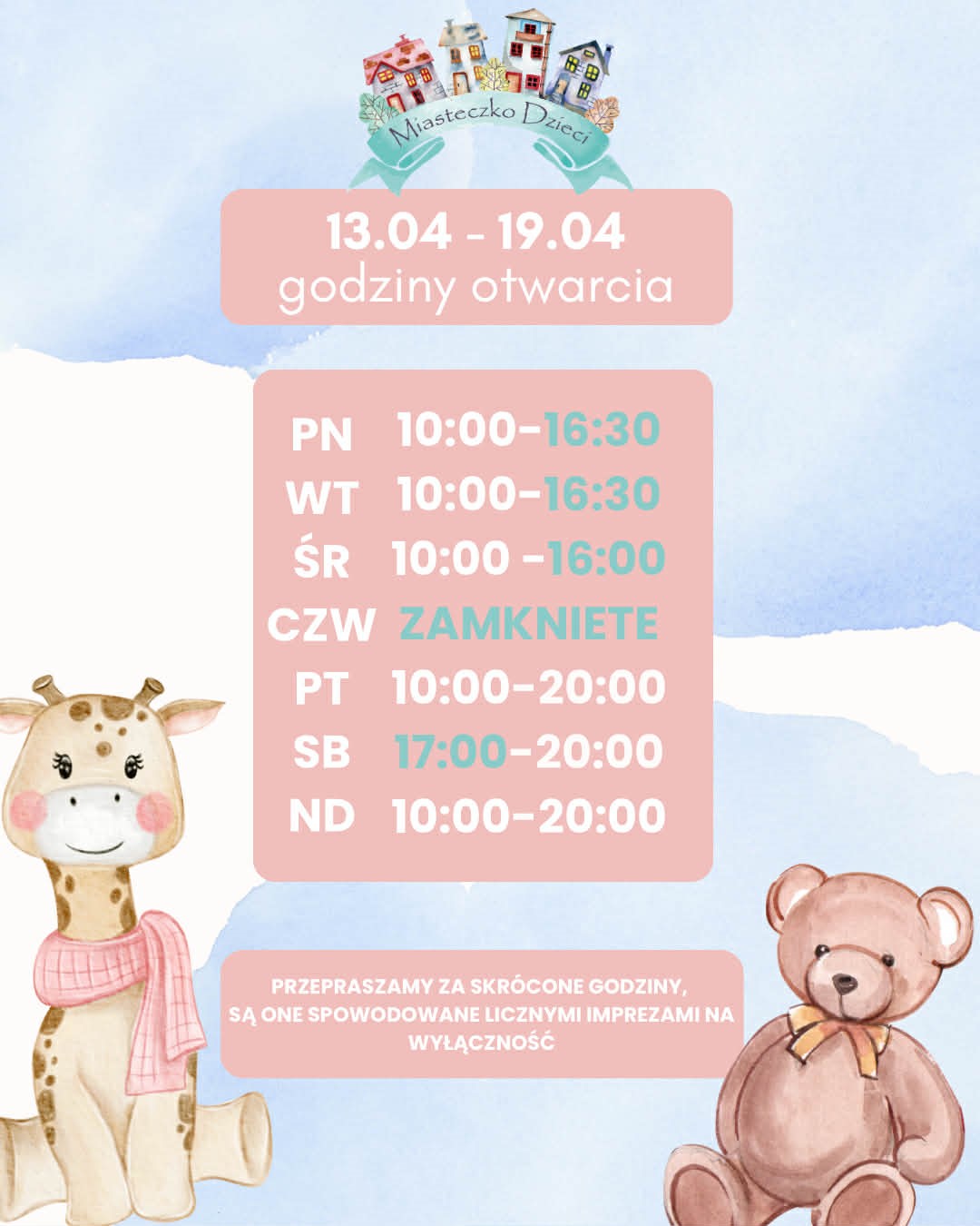 Miasteczko dzieci - godziny otwarcia